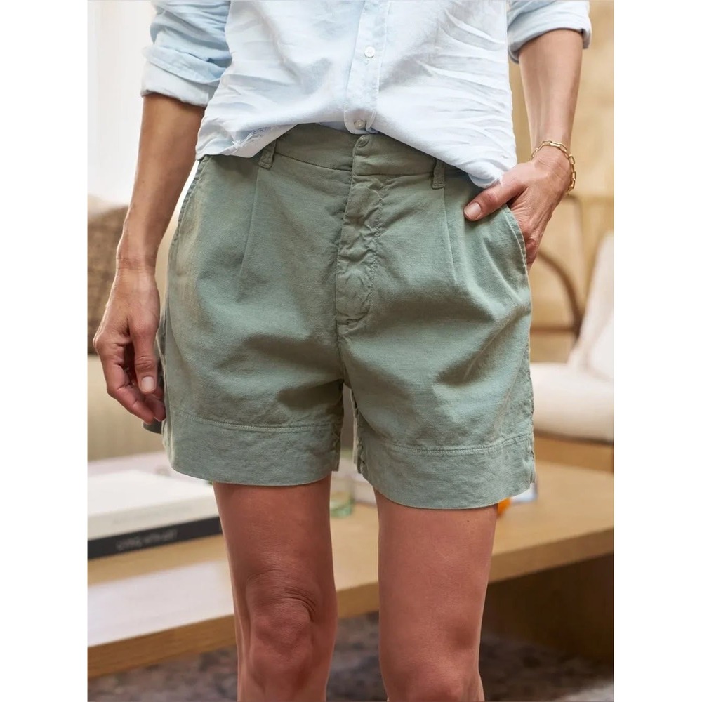 Frank & Eileen Waterford Shorts 12 Italian Performance Linen Pleated Sage Green